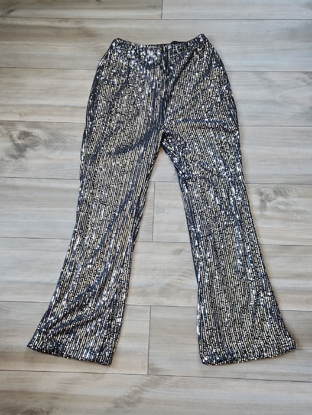 Sequin Sparkle Flare Pants - Silver & Black